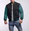 Black Wool Body & Teal Leather Sleeves Letterman Jacket